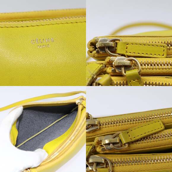 CELINE Trio Large Shoulder Bag Leather Yellow Gold - Picture 11 of 13